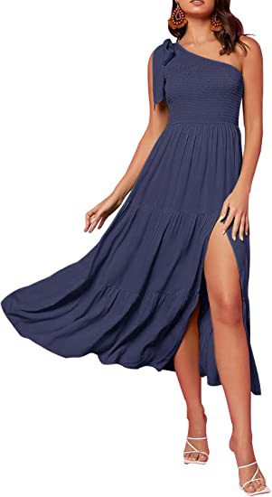 2025 New Fashion Women's One-shoulder Pleated Layered Hem Split Dress